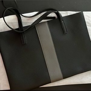 Vince Camino Black Grey Vegan Leather Tote Bag Purse Handbag NEW Office Travel